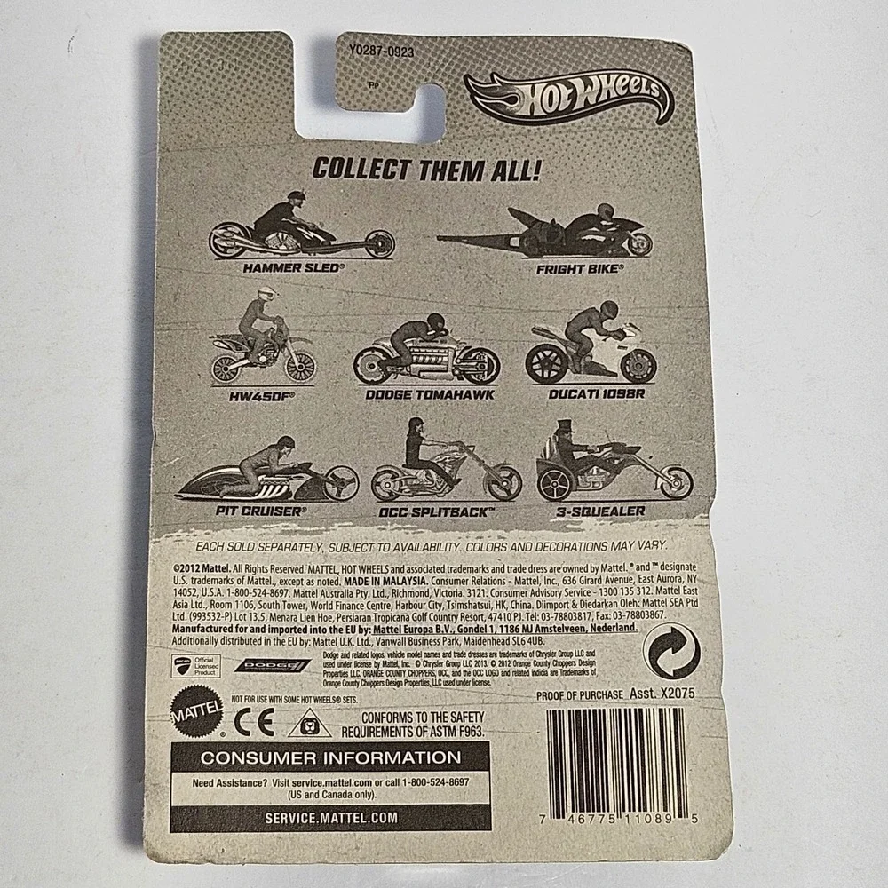 Hot Wheels OCC Splitback Green Motorcycle Orange County Choppers 2012 X2075